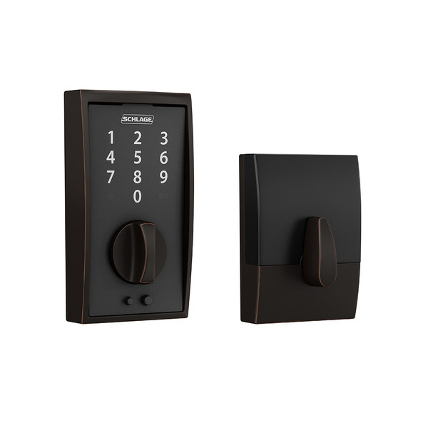 Schlage BE375CEN716-F10LAT716 Aged Bronze Century Keyless Touch Pad Electronic Deadbolt with Latitude Lever