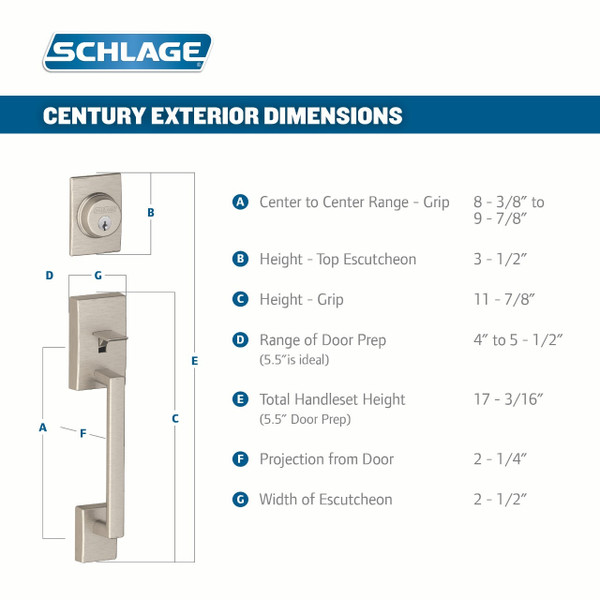 Schlage Residential BE489WBCCEN625-FE285CEN625LAT Century Encode Smart Wifi Deadbolt with Century Handle Set and Latitude Lever Polished Chrome Finish