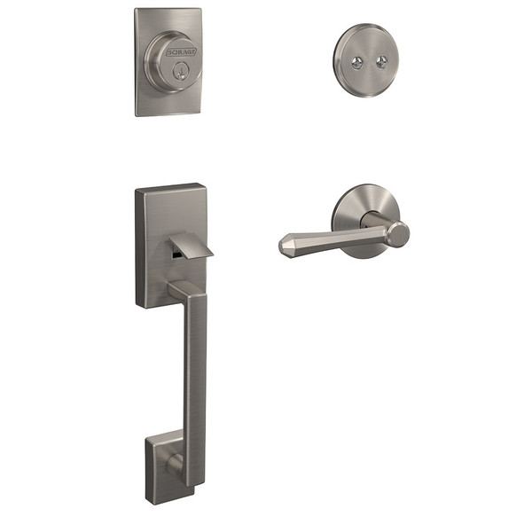 Schlage FC93CEN619DMPKIN Century Dummy Handleset with Dempsey Lever and Kinsler Rose Satin Nickel