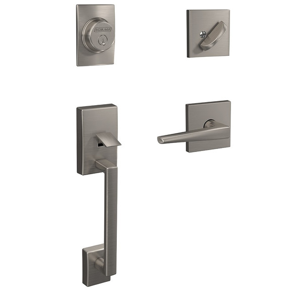 Schlage FC93CEN619ELRCOL Century Dummy Handleset with Eller Lever and Collins Rose Satin Nickel