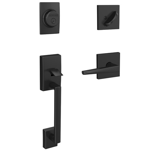 Schlage FC93CEN622ELRCOL Century Dummy Handleset with Eller Lever and Collins Rose Matte Black