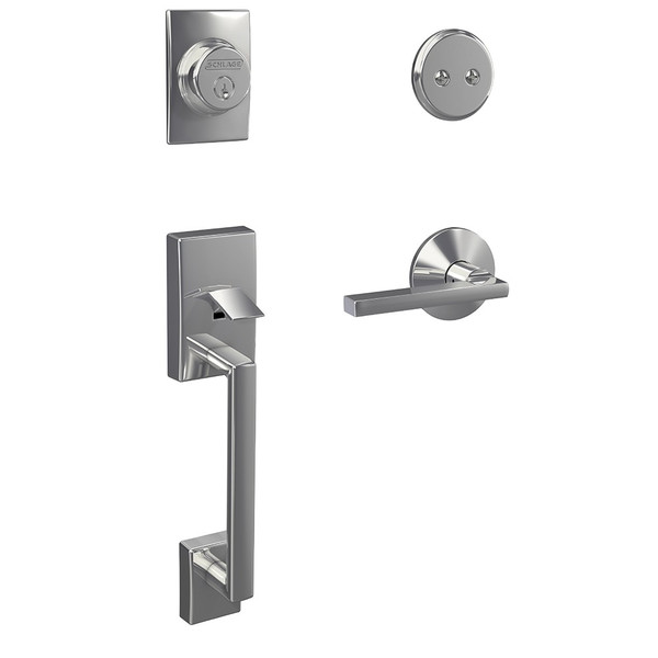 Schlage FC93CEN625LATKIN Century Dummy Handleset with Latitude Lever and Kinsler Rose Polished Chrome