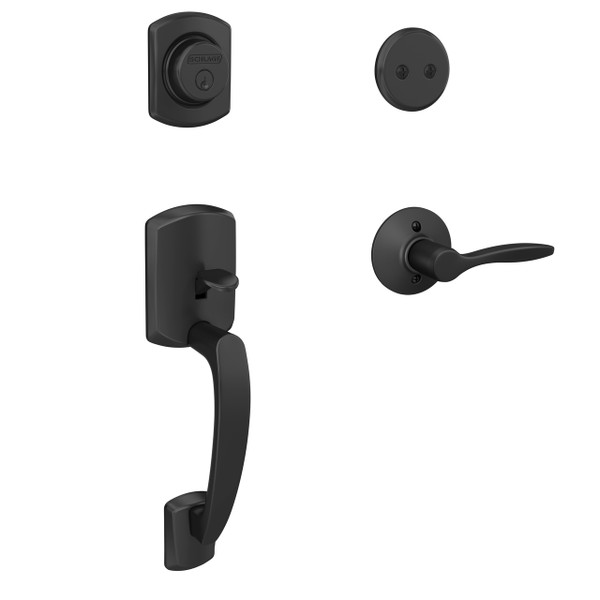 Schlage Residential F93GRW622DELLH Left Hand Greenwich with Delfayo Lever Dummy Handleset and Trim Matte Black Finish