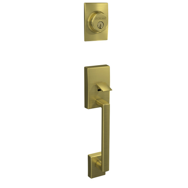 Schlage F60CEN608FLA Satin Brass Century Handle Set with Flair Handle