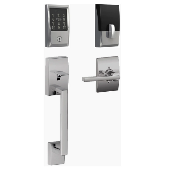 Schlage Residential BE499WBCEN625-FE285CEN625LATCEN Century Encode Plus Smart Wifi Deadbolt with Century Handle Set and Latitude Lever Polished Chrome Finish
