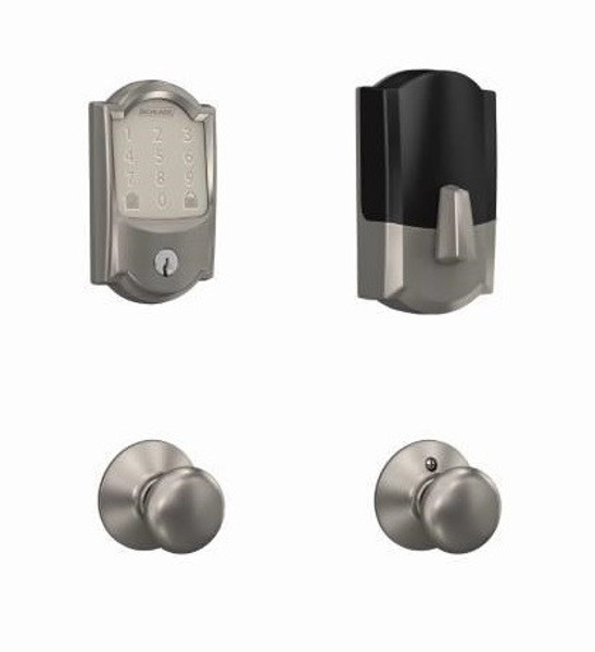 Schlage Residential BE489WBCCAM619-F10PLY619 Camelot Encode Smart Wifi Deadbolt with Plymouth Knob Satin Nickel Finish