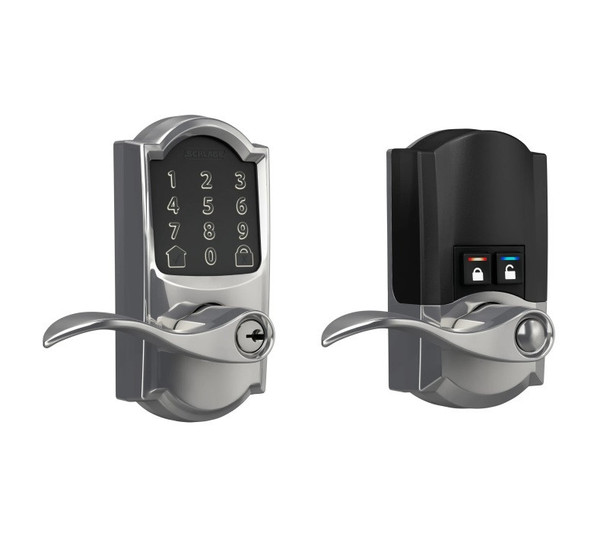 Schlage Residential FE789WBCCAM625ACC Camelot Encode Smart Wifi Touchscreen Accent Lever Lock Polished Chrome Finish