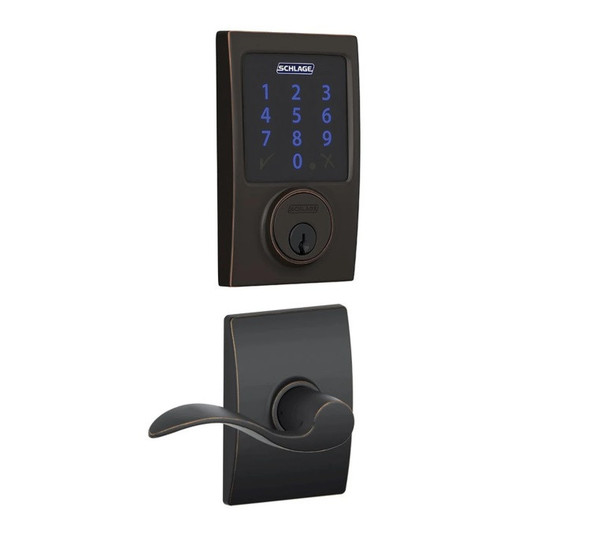 Schlage FBE468ZPCEN716ACCCEN Aged Bronze Century Touch Pad Electronic Deadbolt with Z-Wave Technology and Accent Lever with CEN Rose