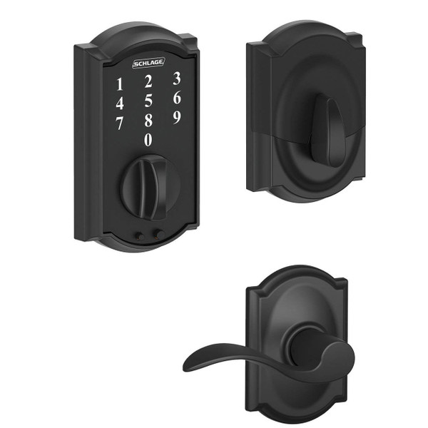 Schlage BE375CAM622/F10ACC622CAM Camelot Keyless Touch Pad Electronic Deadbolt Combo Pack Matte Black Electronic Touchscreen Deadbolt