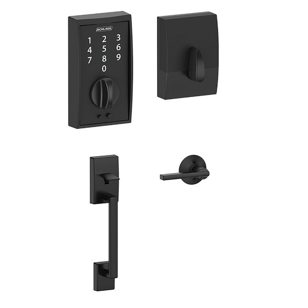 Schlage FE375CEN622LAT Matte Black Century Keyless Touch Pad Electronic Handleset with Latitude Lever