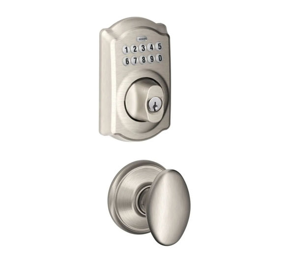 Schlage BE365CAM619/F10SIE619 Camelot Keypad Dead Bolt Combo Pack Satin Nickel Electronic Keypad Deadbolt