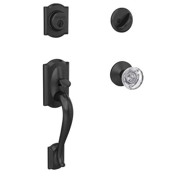 Schlage FC60CAM622HOBKIN Camelot Single Cylinder Handleset with Hobson Knob and Kinsler Rose Matte Black Schlage FC60CAM622HOBKIN Camelot Single Cylinder Handleset with Hobson Knob and Kinsler Rose Matte Black