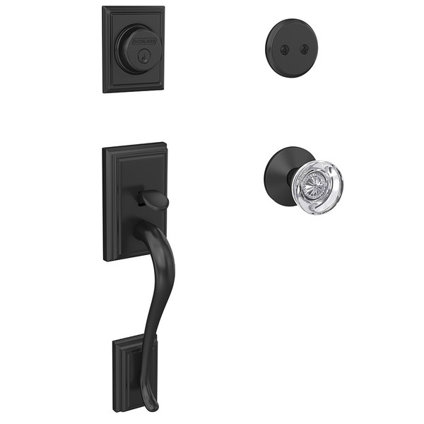 Schlage FC93ADD622HOBKIN Addison Dummy Handleset with Hobson Knob and Kinsler Rose Matte Black