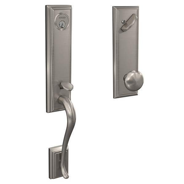 Schlage FCT60ADD619PLYADD Addison Single Cylinder Handleset with Plymouth Knob and Addison Rose Satin Nickel