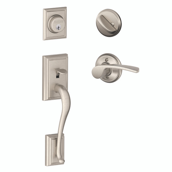 Schlage F60ADD619MER Satin Nickel Addison Handle Set with Merano Handle Schlage F60ADD619MER Satin Nickel Addison Handle Set with Merano Handle