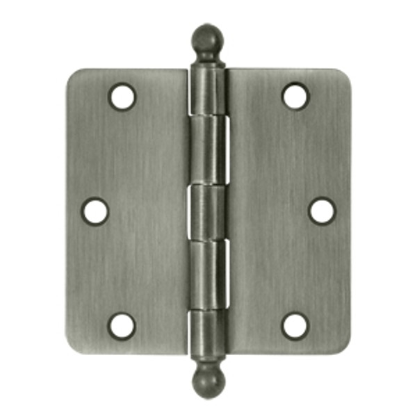 Deltana S35R415A-BT Antique Nickel 3-1/2" x 3-1/2" Steel 1/4" Radius Corner Hinge with Ball Tips