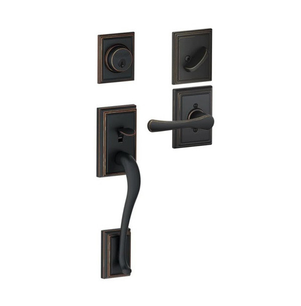 Schlage F60ADD716VLAADD Aged Bronze Addison Handle Set with Avila Handle with Addison Rose