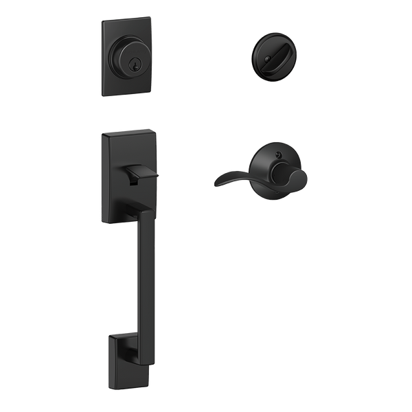 Schlage F60CEN622ACC Matte Black Century Handle Set with Accent Handle