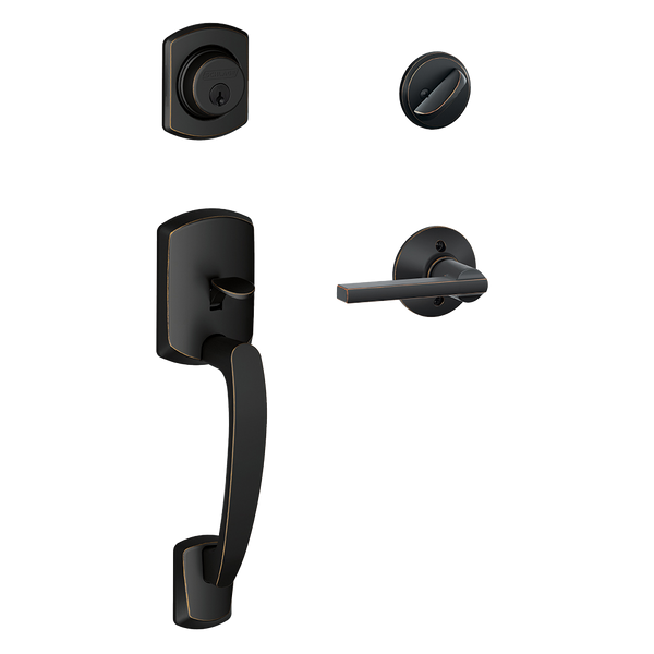 Schlage F60GRW622LAT Matte Black Greenwich Handle Set with Latitude Handle