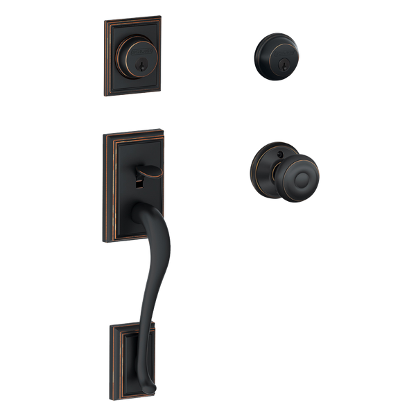 Schlage F62ADD716GEO Aged Bronze Addison Double Cylinder Handleset with Georgian Knob