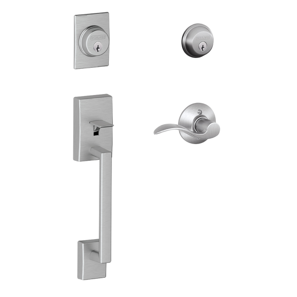 Schlage F62CEN626ACC Satin Chrome Century Double Cylinder Handleset with Accent Lever