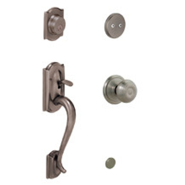 Schlage F93CAM620GEO Antique Pewter Camelot Dummy Handleset with Georgian Knob