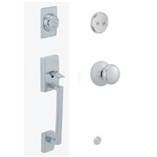 Schlage F93CEN626PLY Satin Chrome Century Dummy Handleset with Plymouth Knob