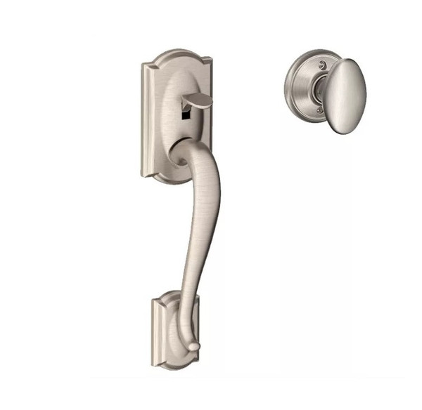 Schlage FE285CAM619SIE Satin Nickel Camelot Style Handleset with Siena Knob Bottom Half Only