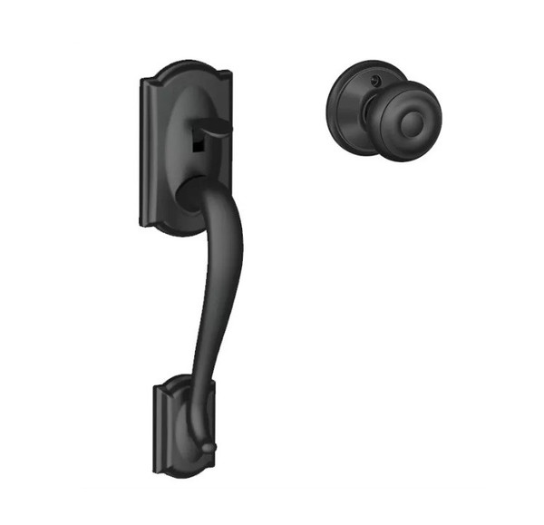 Schlage FE285CAM622GEO Matte Black Camelot Style Handleset with Georgian Knob Bottom Half Only