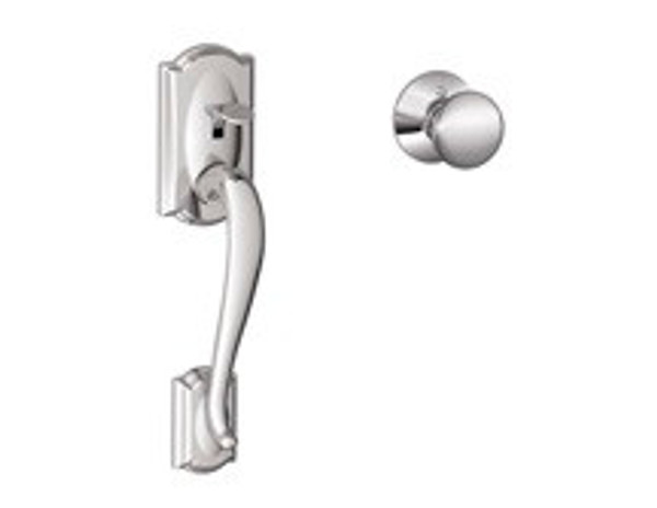 Schlage FE285CAM625PLY Polished Chrome Camelot Style Handleset with Plymouth Knob Bottom Half Only