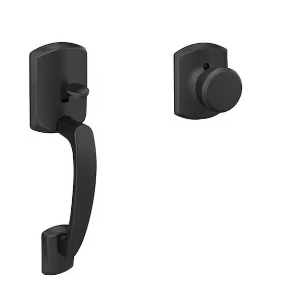Schlage FE285GRW622BWEGRW Matte Black Greenwich Style Handleset with Bowery Knob and Greenwich Rose Bottom Half Only