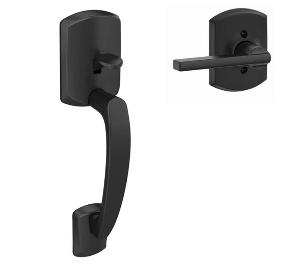 Schlage FE285GRW622LATGRW Matte Black Greenwich Style Handleset with Latitude Lever and Greenwich Rose Bottom Half Only