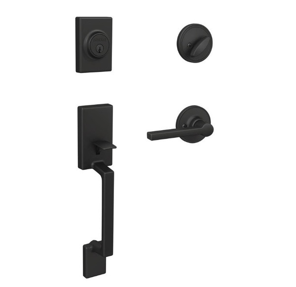 Schlage JH60SUT622SOL Matte Black Sutton Handle Set with Solstice Style Lever
