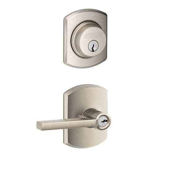 Schlage Residential FB50LAT619GRW Latitude Lever with Greenwich Rose Combo Pack Satin Nickel Finish