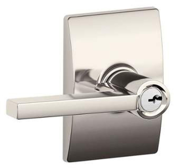 Schlage F51ALAT618CEN Polished Nickel Keyed Entry Latitude Style Lever with Century Rose