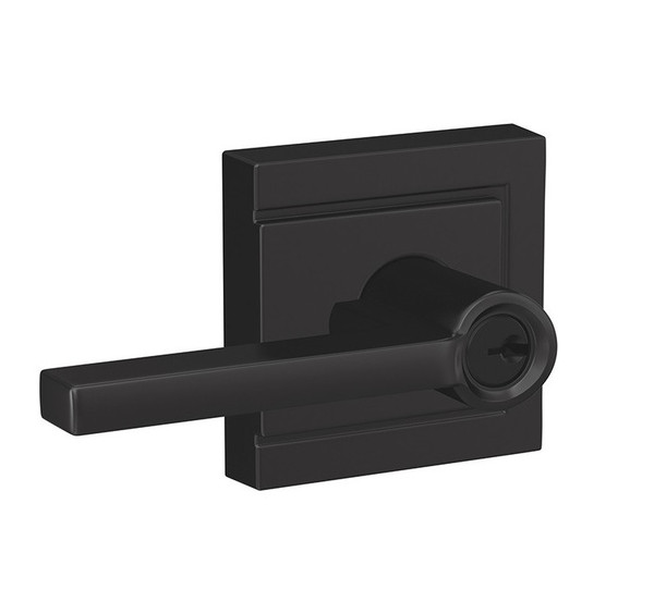 Schlage F51ALAT622ULD Latitude Lever with Upland Rose Keyed Entry Lock Matte Black Finish
