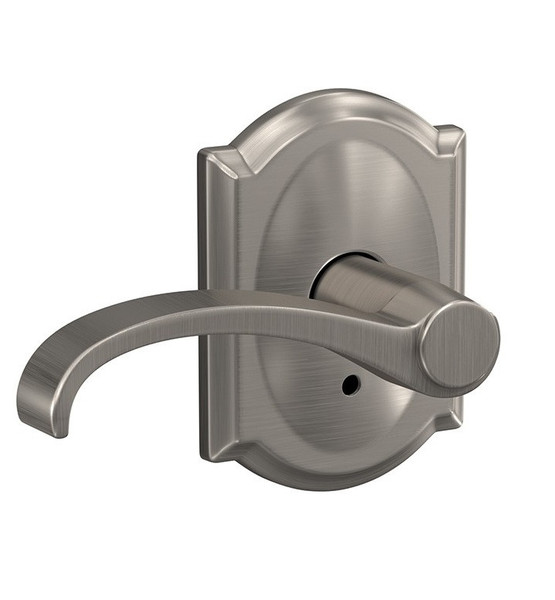 Schlage FC172WIT619CAM Whitney Lever with Camelot Rose Non Turning Dummy Lock Satin Nickel Finish