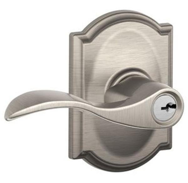 Schlage F51AACC619CAM Satin Nickel Keyed Entry Accent Style Lever with Camelot Rose