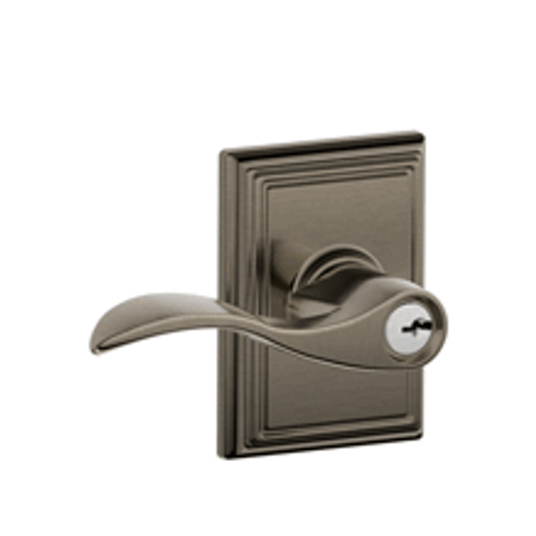 Schlage F51AACC620ADD Antique Pewter Keyed Entry Accent Style Lever with Addison Rose