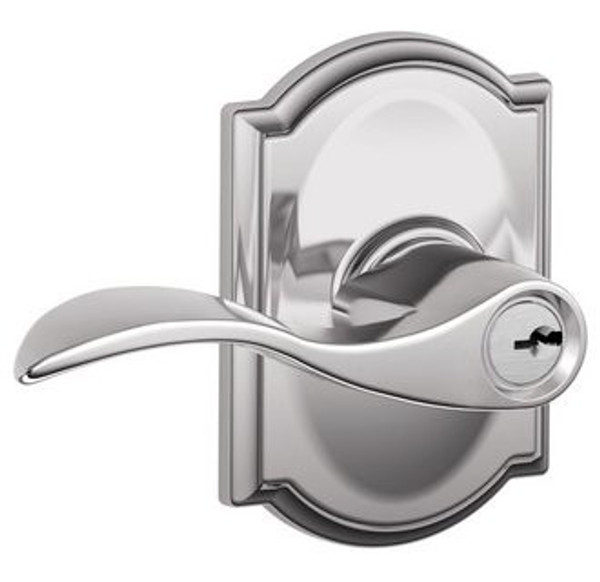 Schlage F51AACC625CAM Polished Chrome Keyed Entry Accent Style Lever with Camelot Rose
