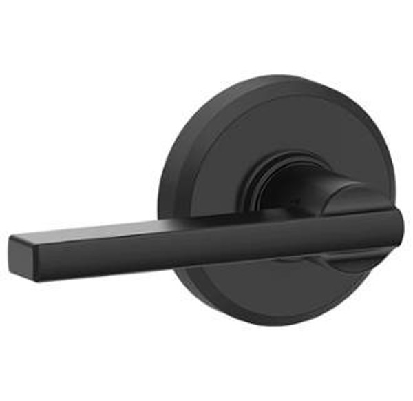 Schlage F10LAT622GSN Matte Black Passage Latitude Style Lever with Greyson Rose