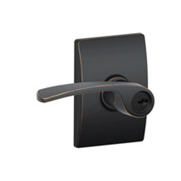 Schlage F51AMER716CEN Aged Bronze Keyed Entry Merano Style Lever with Century Rose