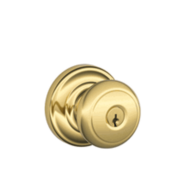 Schlage F51AAND605AND Bright Brass Keyed Entry Andover Style Knob with Andover Rose Schlage F51AAND605AND Bright Brass Keyed Entry Andover Style Knob with Andover Rose