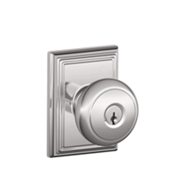 Schlage F51AAND625ADD Bright Chrome Keyed Entry Andover Style Knob with Addison Rose
