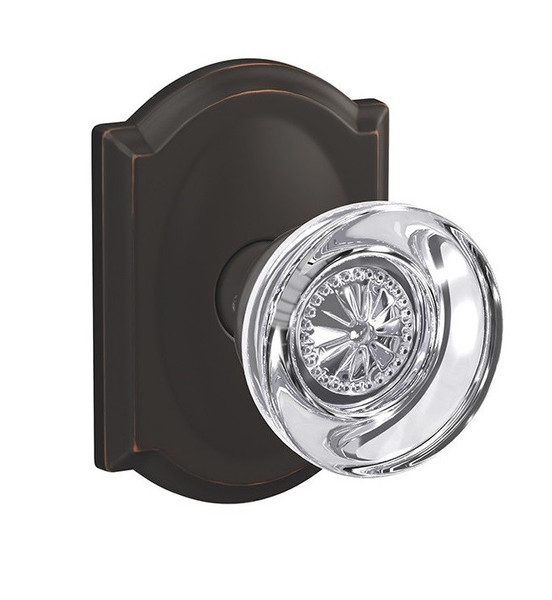 Schlage FC172HOB716CAM Hobson Knob with Camelot Rose Non Turning Dummy Lock Aged Bronze Finish