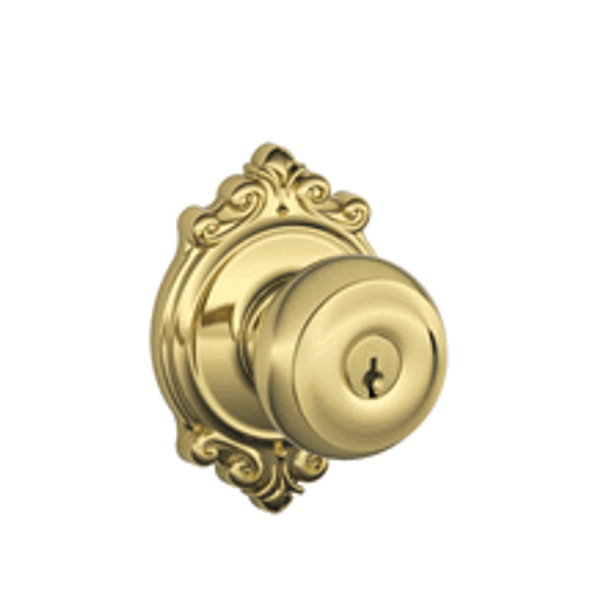 Schlage F51AGEO505BRK Lifetime Brass Keyed Entry Georgian Style Knob with Brookshire Rose
