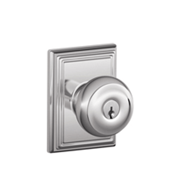 Schlage F51AGEO625ADD Polished Chrome Keyed Entry Georgian Style Knob with Addison Rose