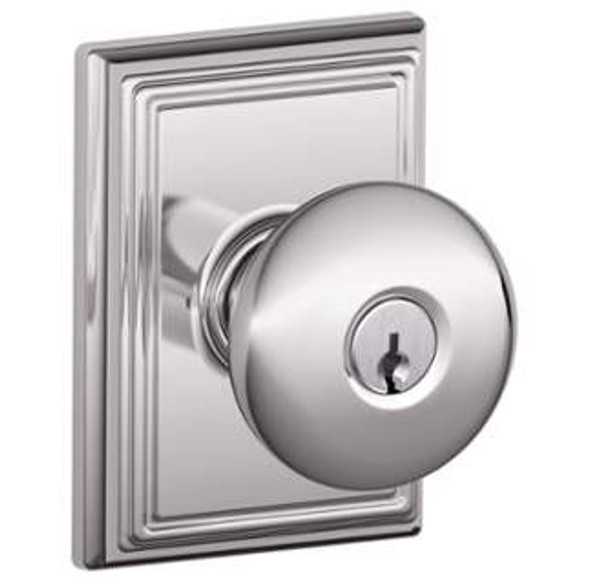 Schlage F51APLY625ADD Polished Chrome Keyed Entry Plymouth Style Knob with Addison Rose