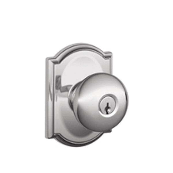 Schlage F51APLY625CAM Bright Chrome Keyed Entry Plymouth Style Knob with Camelot Rose