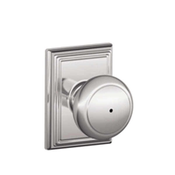 Schlage F40AND625ADD Bright Chrome Privacy Andover Style Knob with Addison Rose